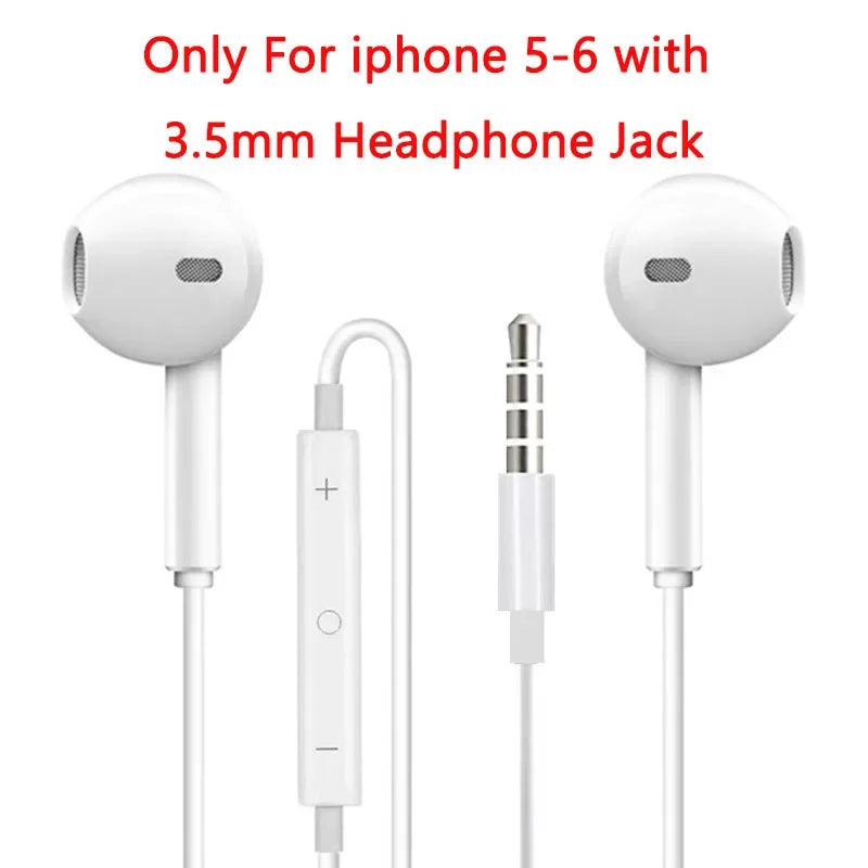 In Ear Earphone For Apple iPhone 16 15  14 13 12 11 Stereo Sound Wired Earbud Bluetooth-compatible Headset 3.5mm For all phone